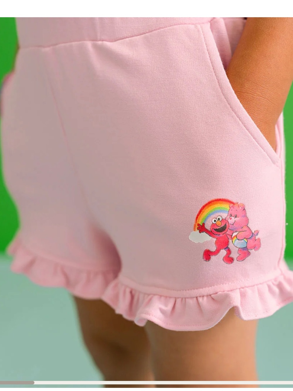 Posh Peanut Pink Ruffled French Terry Shorts with Care Bears Graphic